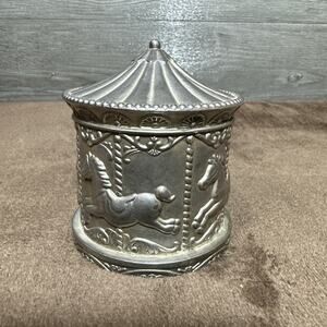 Vintage Silver Plate Carousel Horse Piggy Bank Hong Kong Made